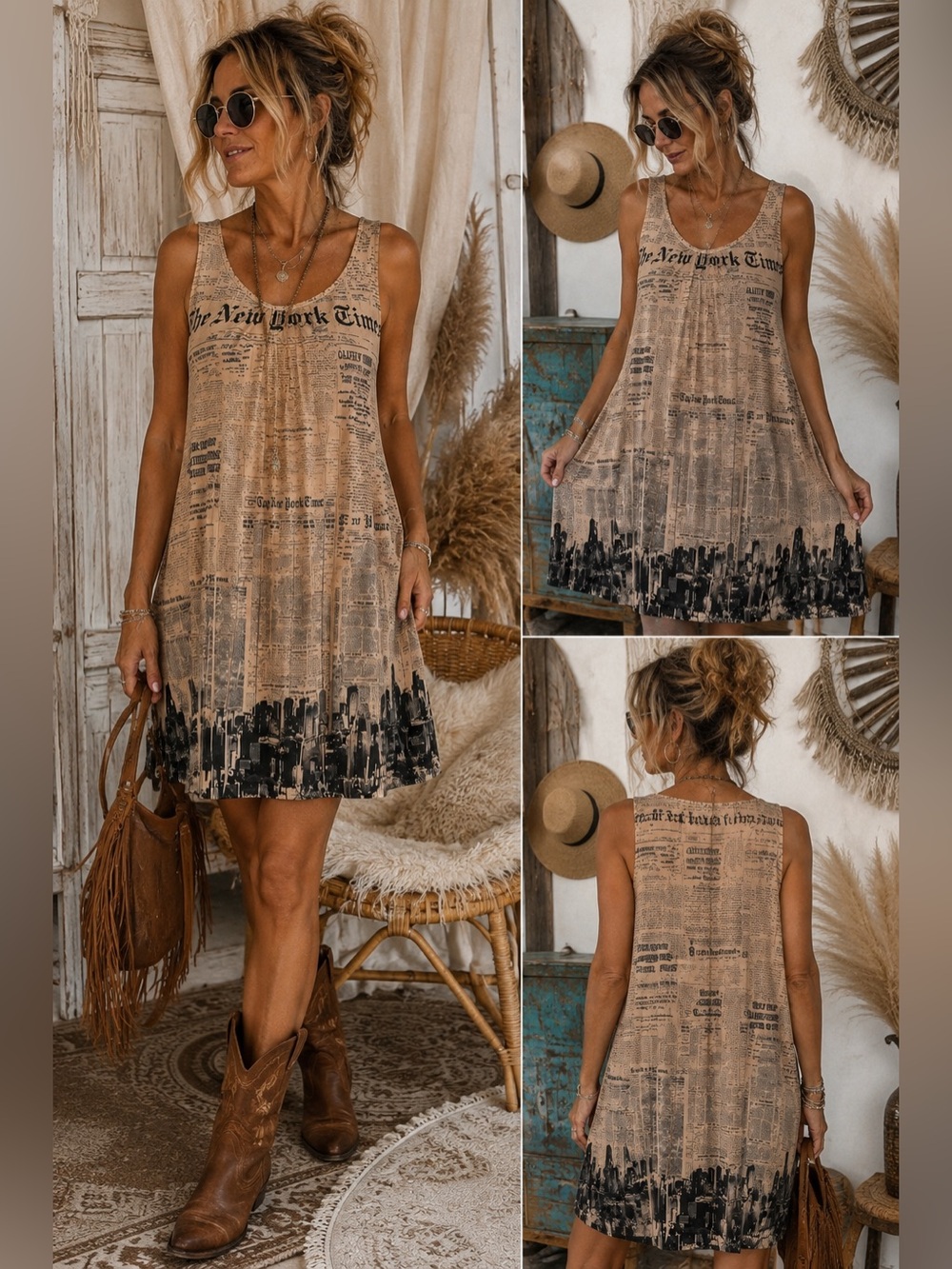 New York Times Newspaper Print Tunic Dress XL NYC Skyline Made in USA